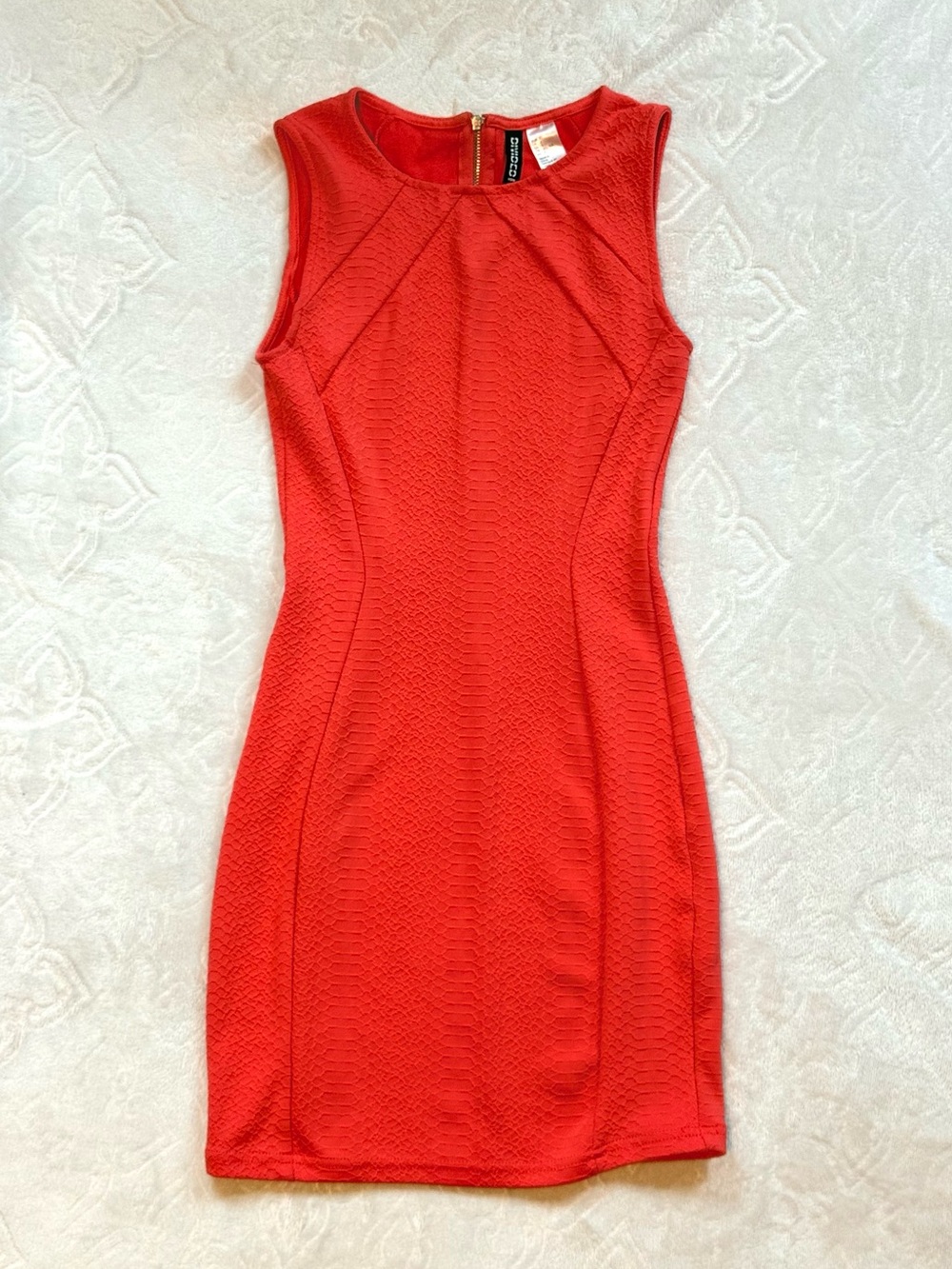 H&M Coral-Red Sleeveless Textured Mini Dress
